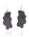 Pair of handmade and designed copper earrings on a white background. Front View. v4-small size