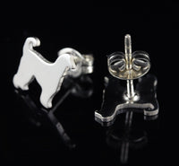 Sterling silver Afghan Hound stud earrings handcrafted with polished miniature dog silhouettes on black background.