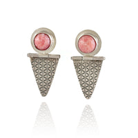 Hinged Ear Studs with Pink Glass Bead