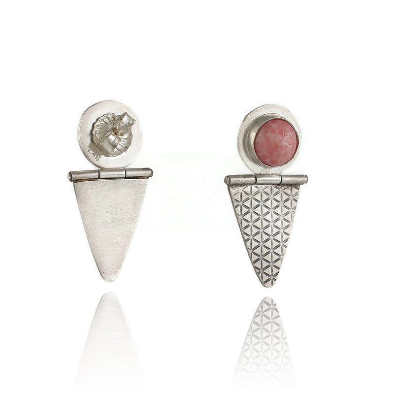 Hinged Ear Studs with Pink Glass Bead