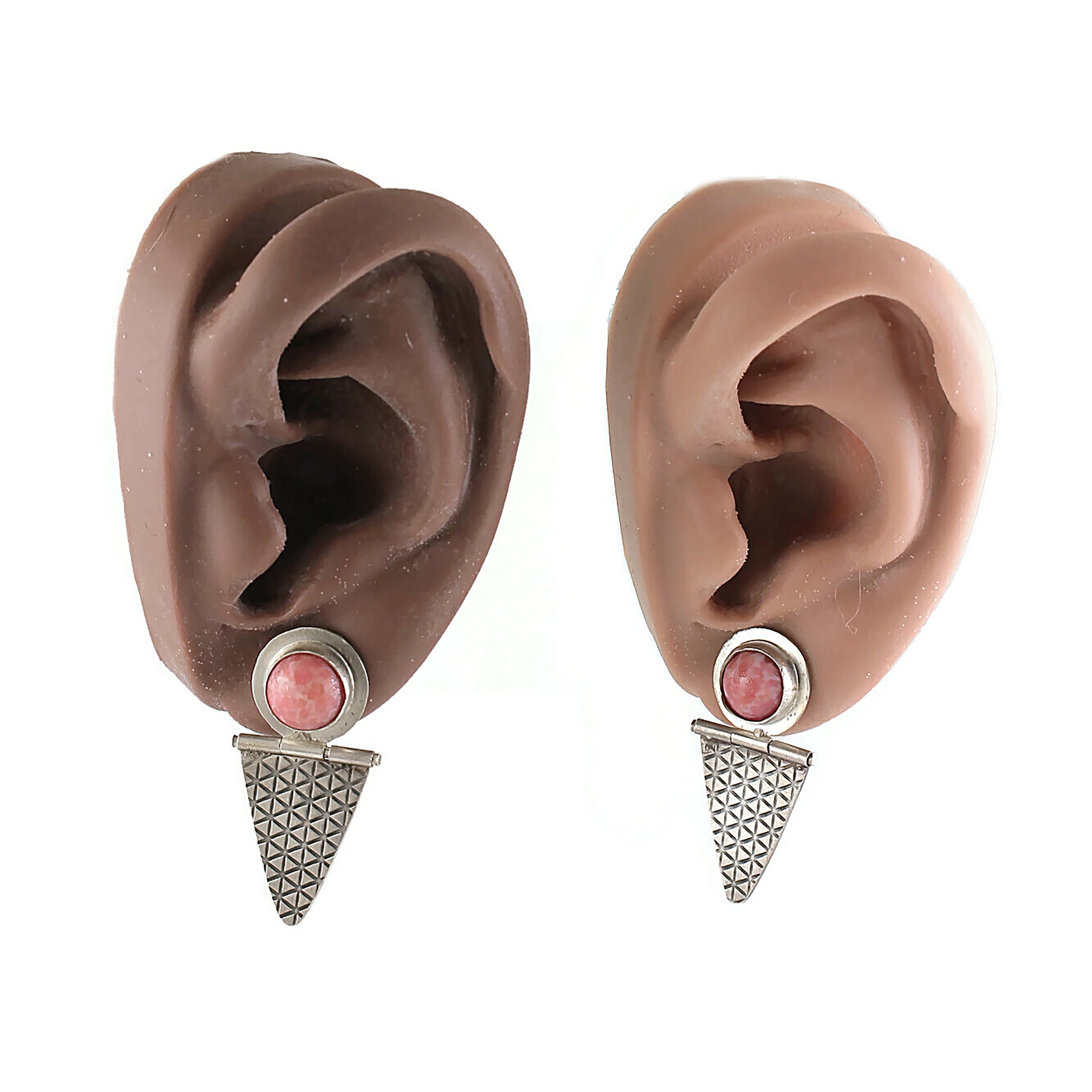 Hinged Ear Studs with Pink Glass Bead