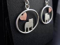 English Bulldog Dangle Earrings with Heart ♥