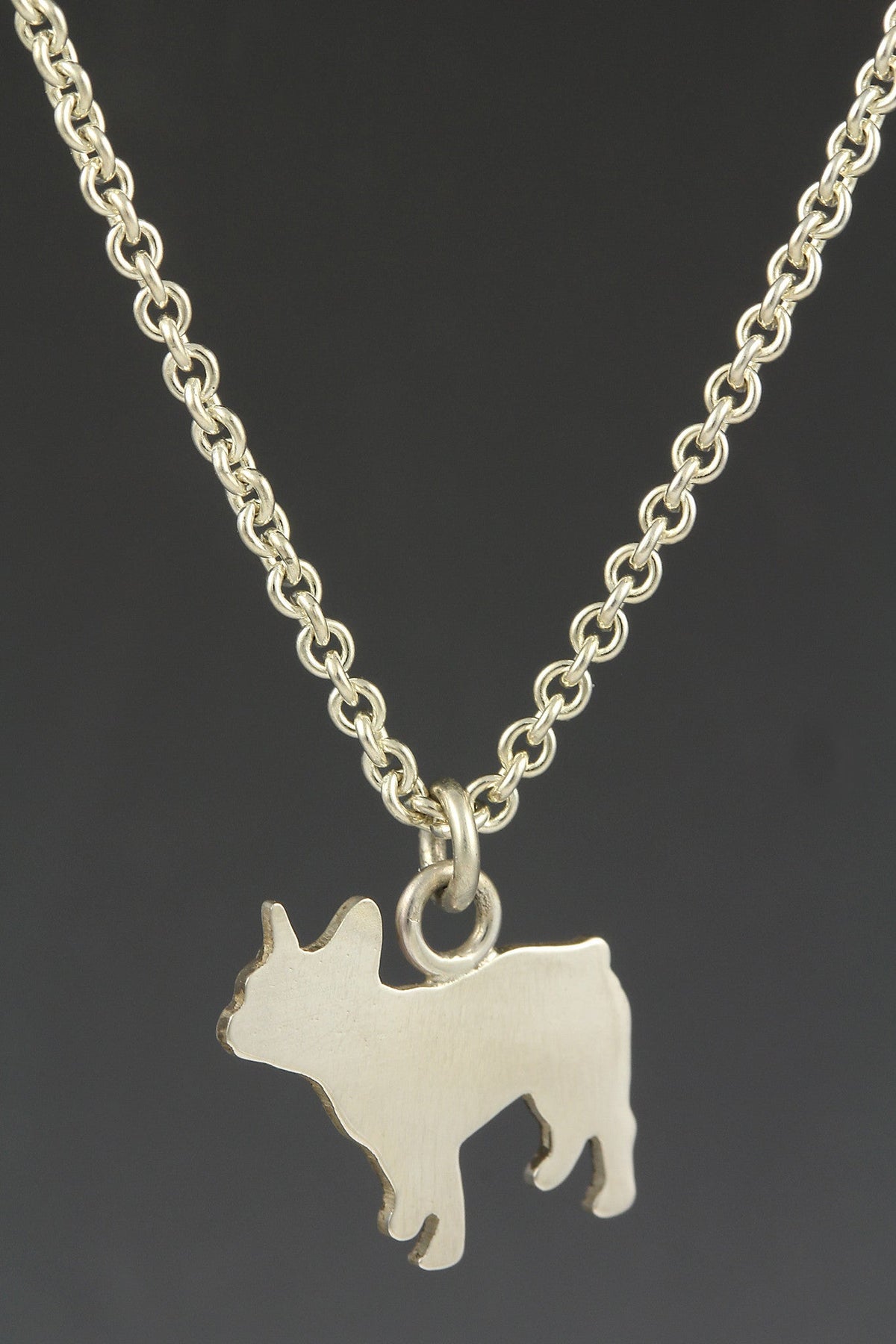 Handmade sterling silver French Bulldog 'Petite' Necklace on sterling cable chain.
