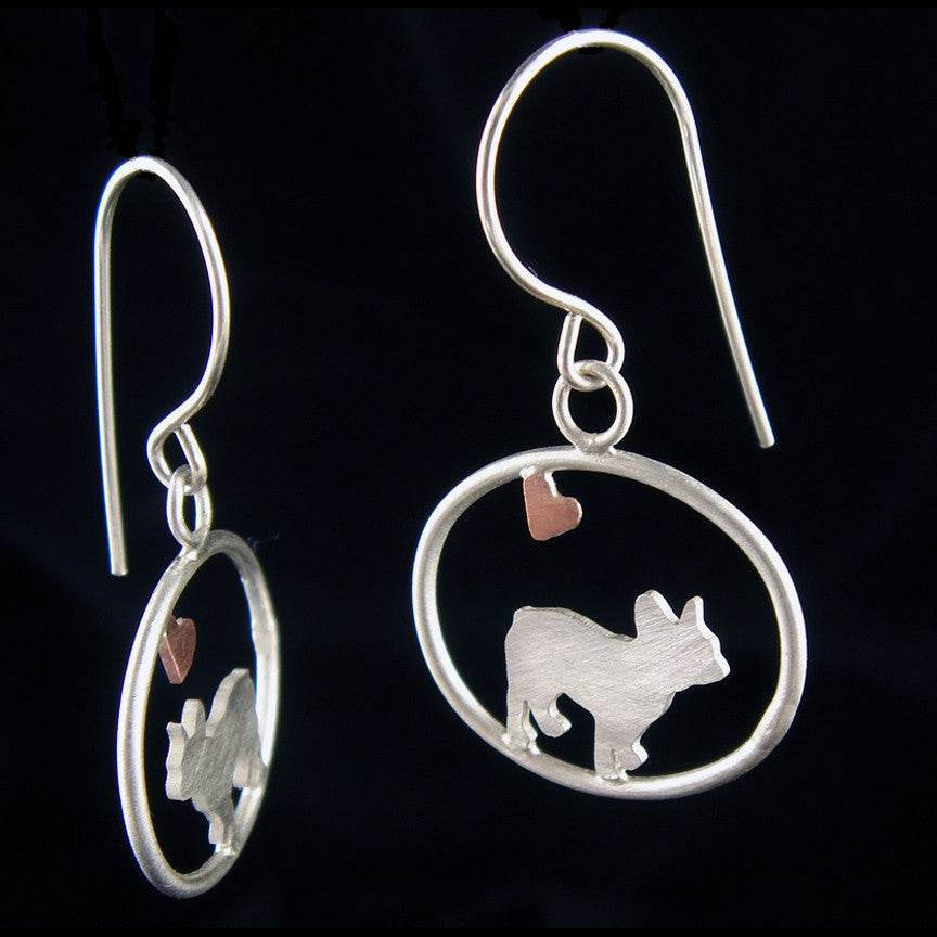 French Bulldog Dangle Earrings with Heart ♥ Creative Dexterity