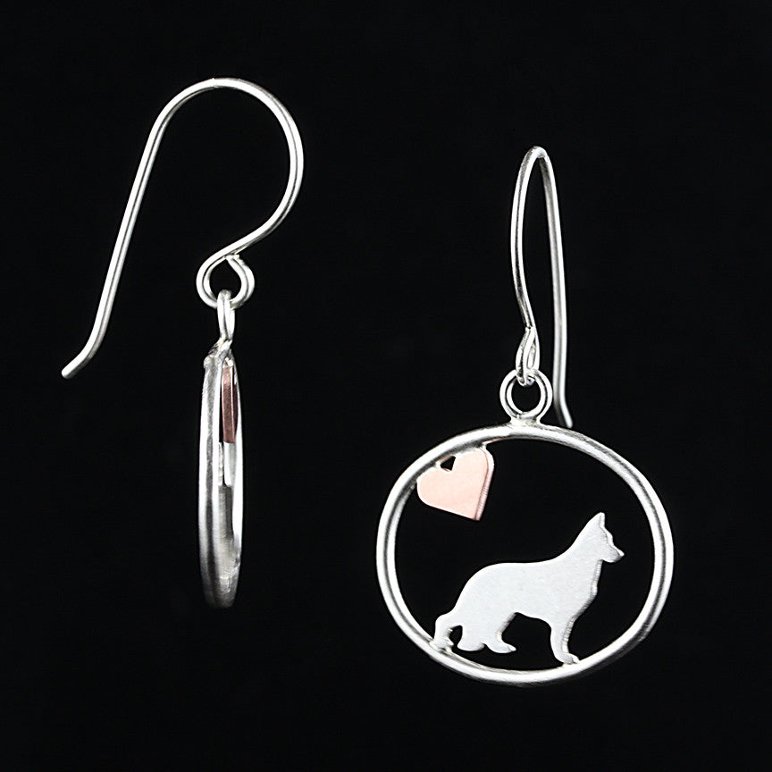 German Shepherd Dangle Earrings with Heart ♥ Creative Dexterity