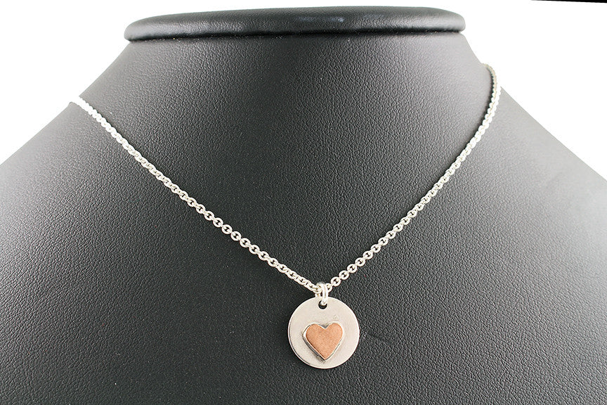 Copper Heart on Silver Circle Necklace