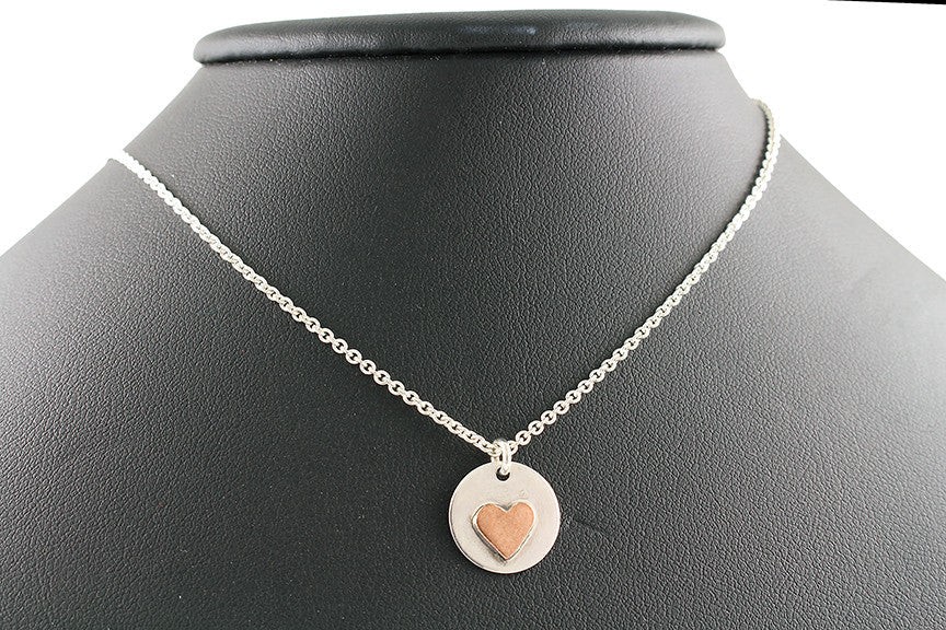 Copper Heart on Silver Circle Necklace Creative Dexterity