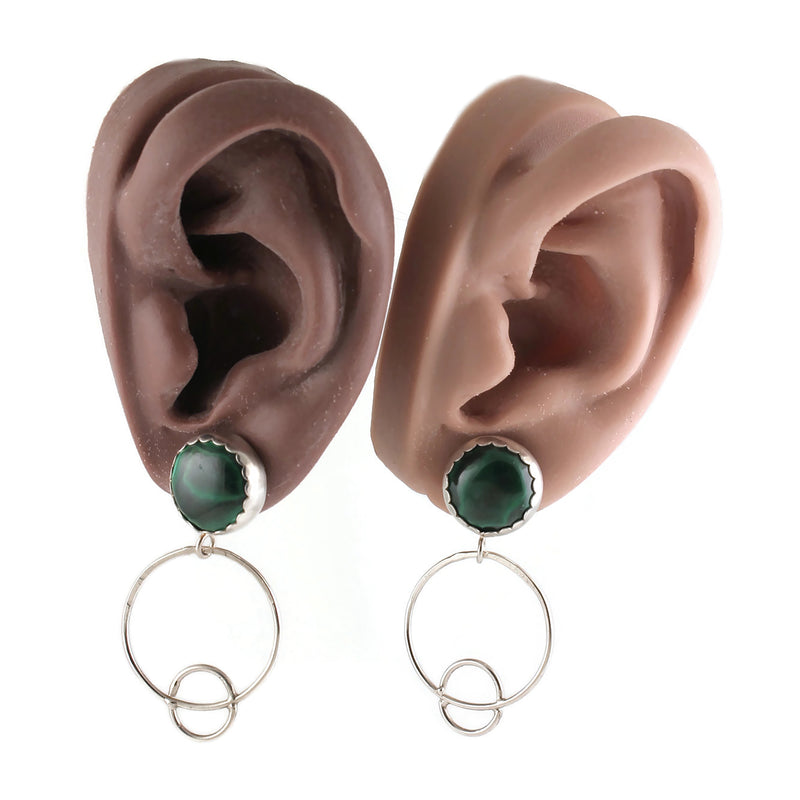 Malachite Studs with Circle Hoops