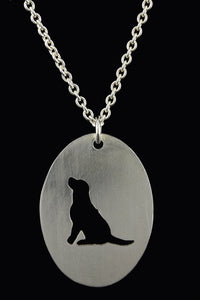 Mutt Rescue Sitting Dog Silhouette Oval Pendant