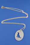 Mutt Rescue Sitting Dog Silhouette Oval Pendant