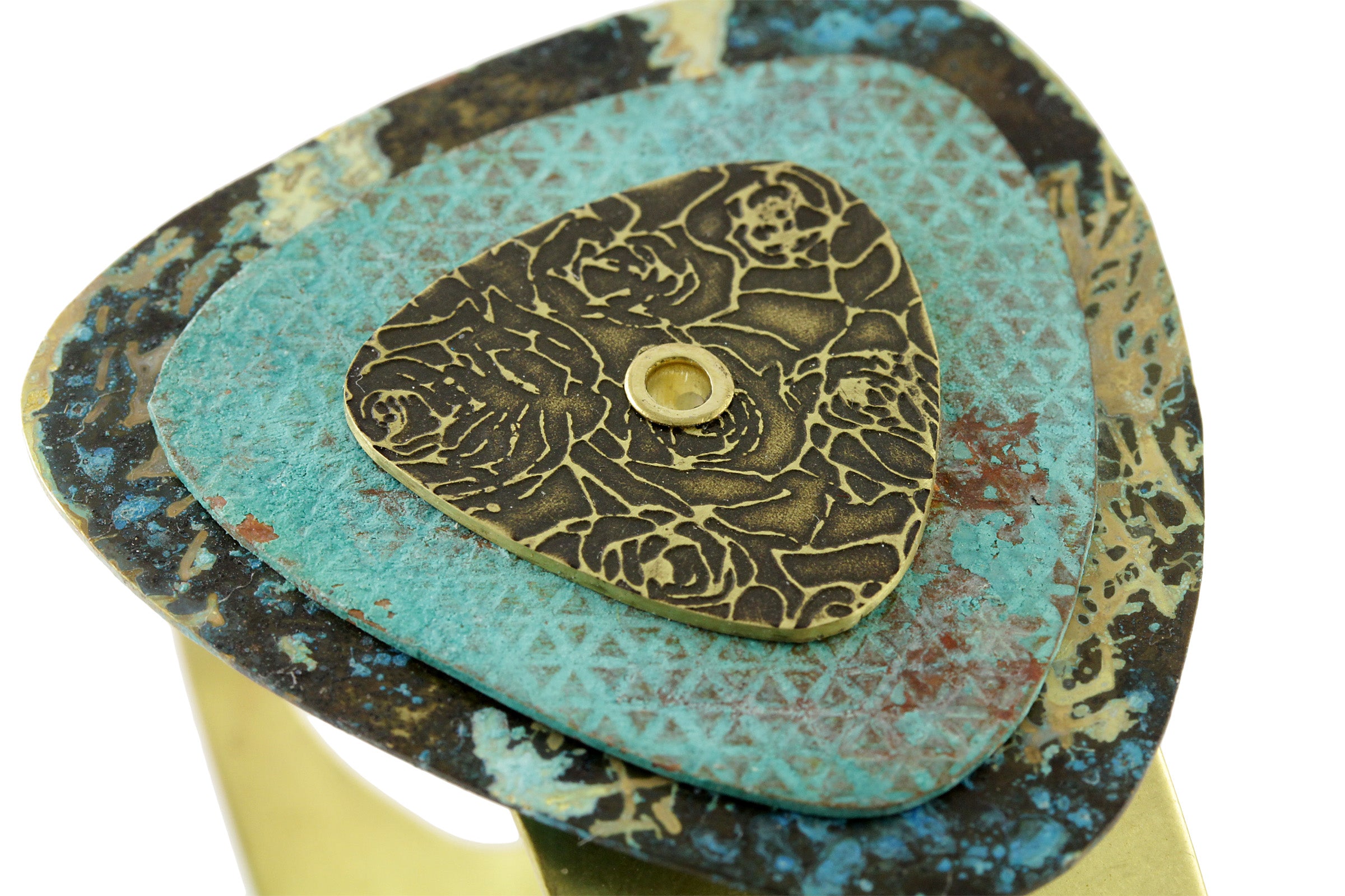 Patina Cuff: Blue Gold, Aqua and Antique Floral
