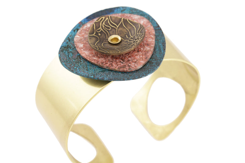 Patina Cuff: Blue, Rose Pink and Antique Floral Dome