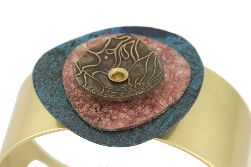 Patina Cuff: Blue, Rose Pink and Antique Floral Dome