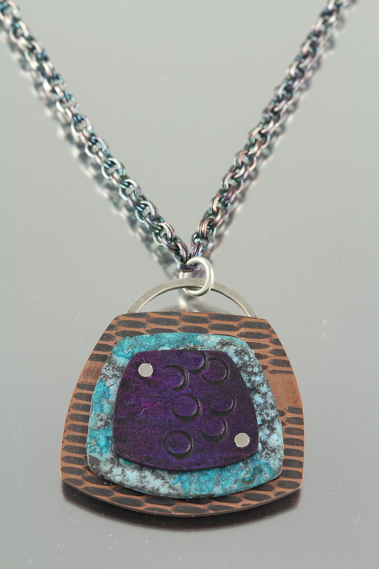 Patina 3-Layered Pendant: Antiqued Copper, Decoupage Blue and Purple