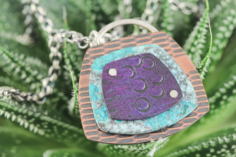 Patina 3-Layered Pendant: Antiqued Copper, Decoupage Blue and Purple