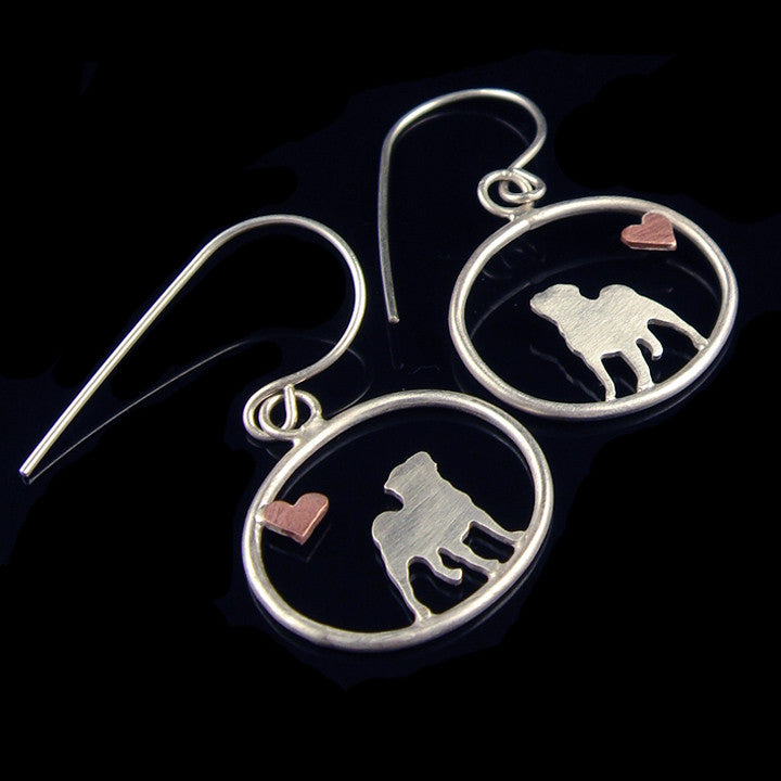 Pug Dangle Earrings with Heart ♥