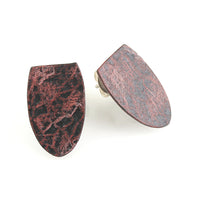 Copper Red Patina Shield Shaped Studs by Creative Dexterity: Front View 2