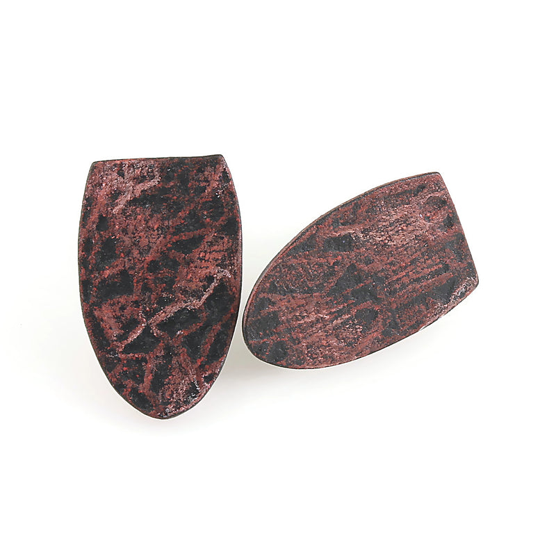 Copper Red Patina Shield Shaped Studs by Creative Dexterity: Front n Side