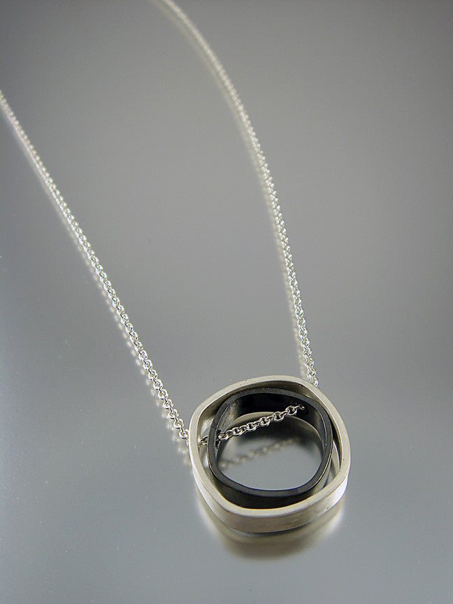 Rounded Square Grayscale - Sterling Necklace