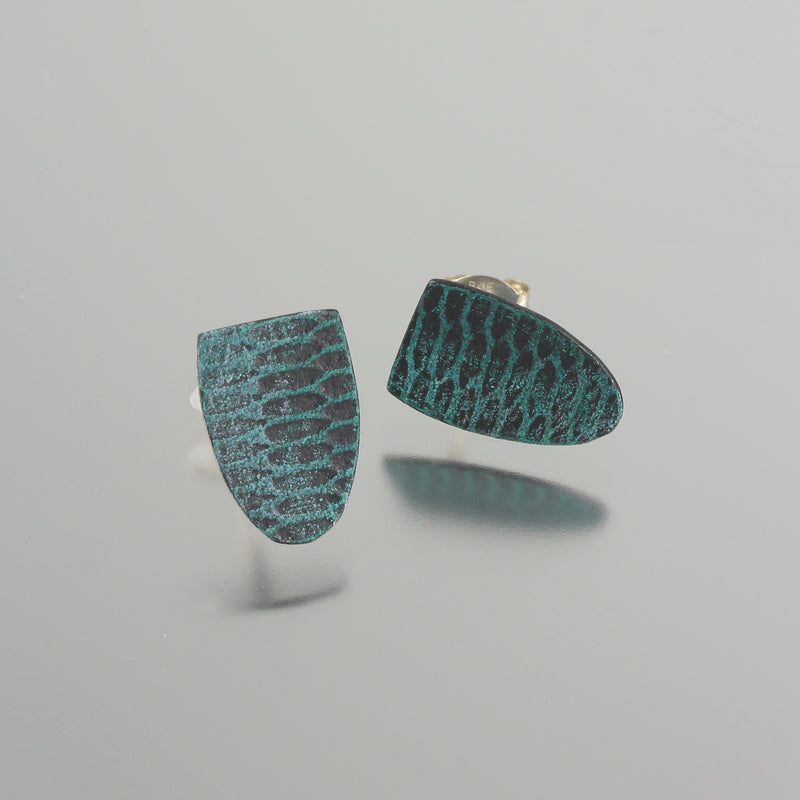 Teal Snakeskin Shield Studs Creative Dexterity: Front and Side