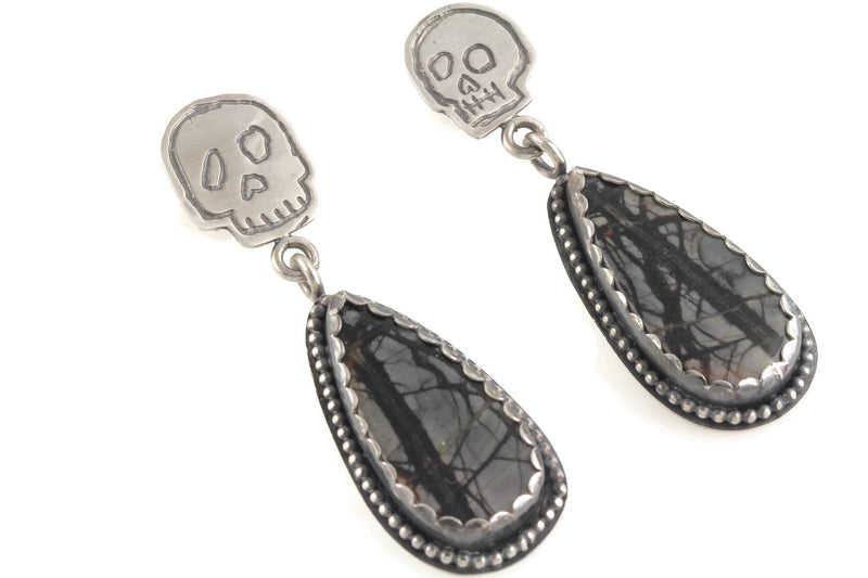Jasper Skull Dangle Studs