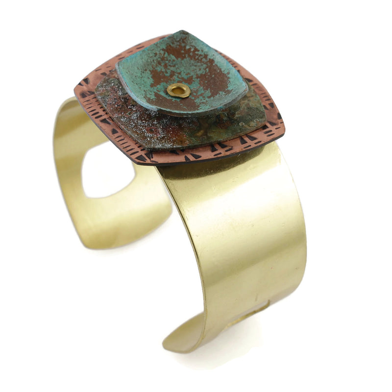 Patina Cuff: Antiqued Copper, Earth-tone and Teal Dome