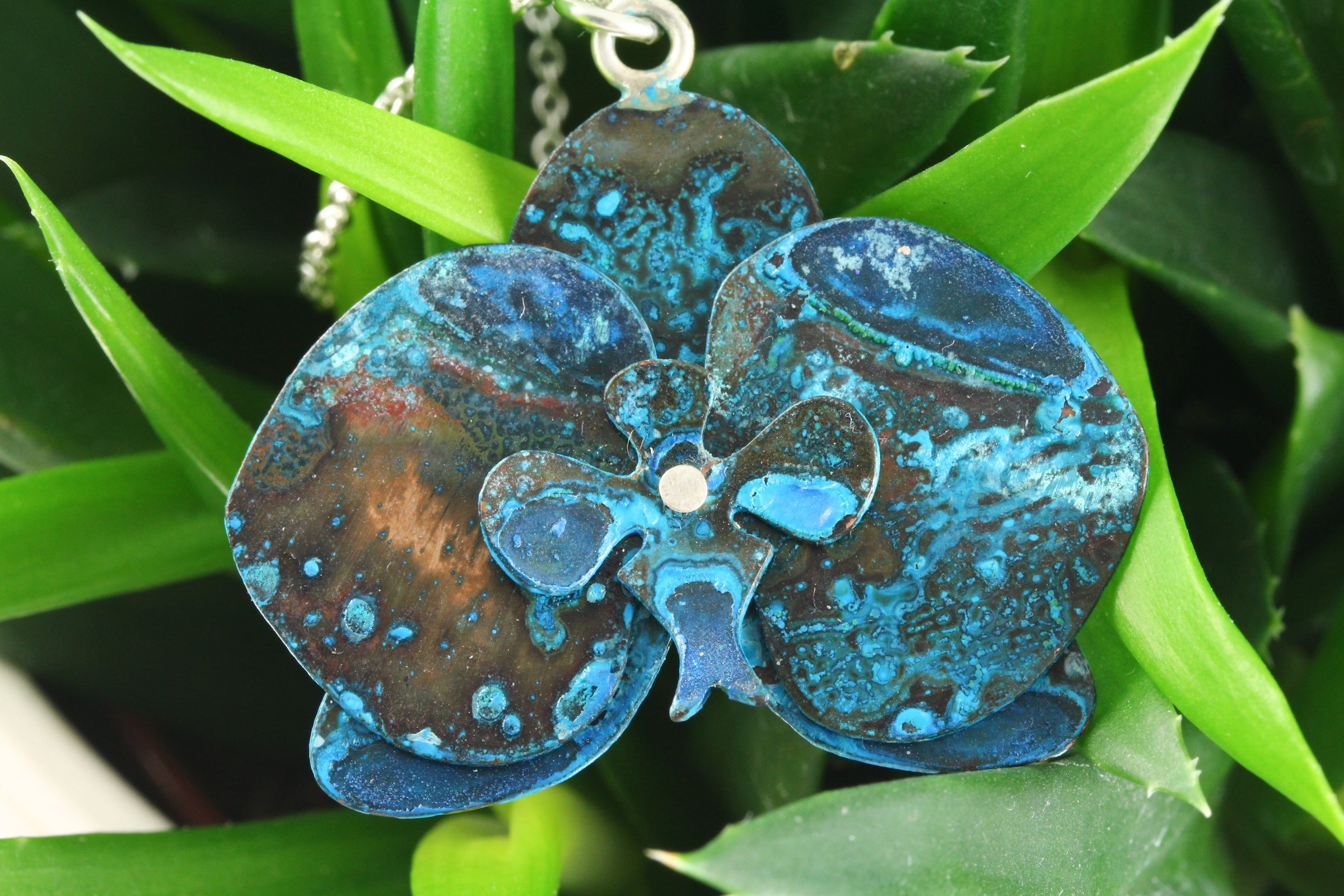 Orchid Pendant: Blue Cosmic Flower