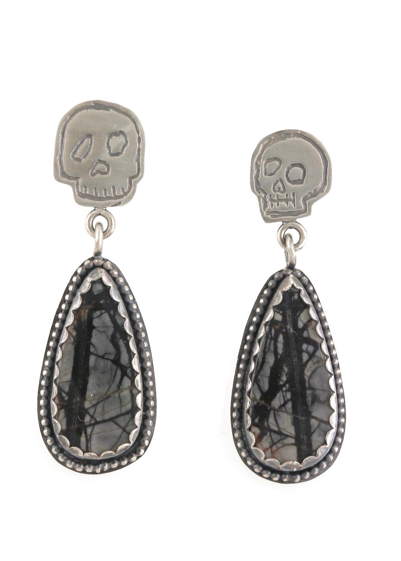 Jasper Skull Dangle Studs