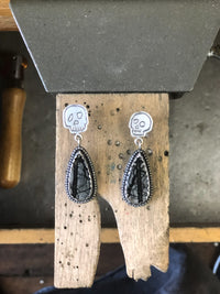 Jasper Skull Dangle Studs