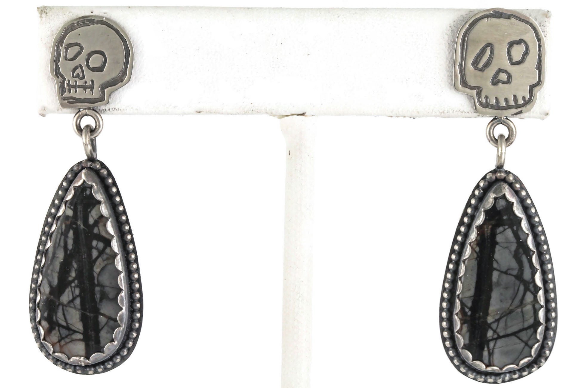 Jasper Skull Dangle Studs